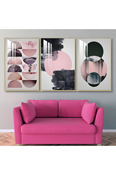 Marktna ثلاث لوحات جدارية خشبية مع برواز خشبي فضي و طبقة من الاكريلك الشفاف