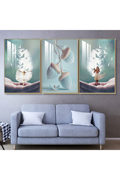 SND ثلاث لوحات جدارية خشبية مع برواز خشبي شامبين و طبقة من الاكريلك الشفاف