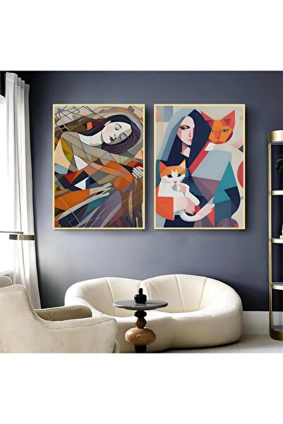 SND لوحة قماشية ثنائية بتصميم امرآة مع برواز ذهبي مجوف