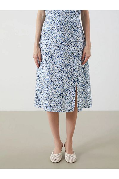 LC Waikiki LCWAIKIKI Fusta clasică albastră cu talie elastică florală în formă de A