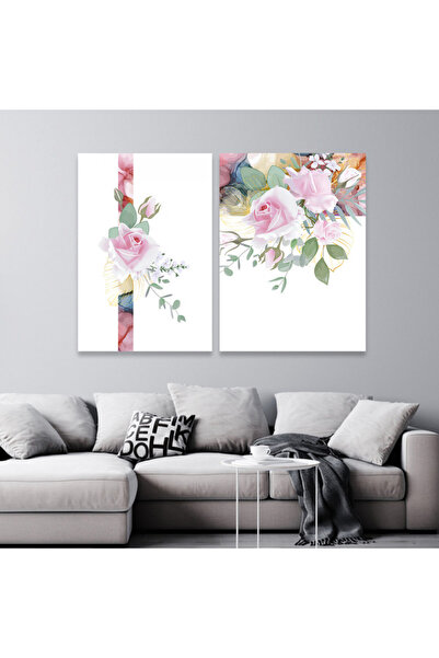 SND لوحة قماشية ثنائية بتصميم وردة مع برواز شامبين مجوف