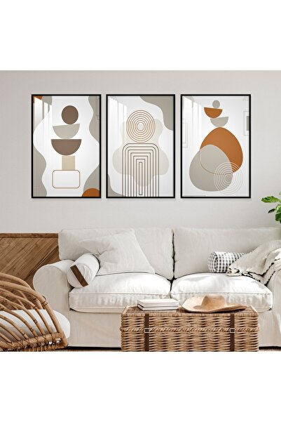 SND ثلاث لوحات جدارية خشبية بتصميم الفن البوهيمي مع برواز خشبي اسود و طبقة من...