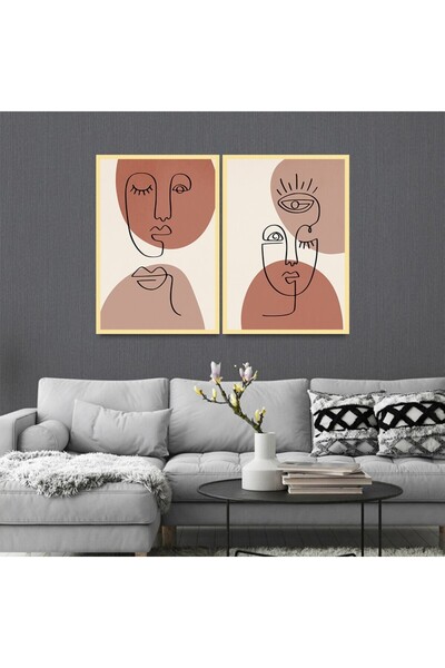 SND لوحة قماشية ثنائية بتصميم الفن البوهيمي مع برواز ذهبي مجوف