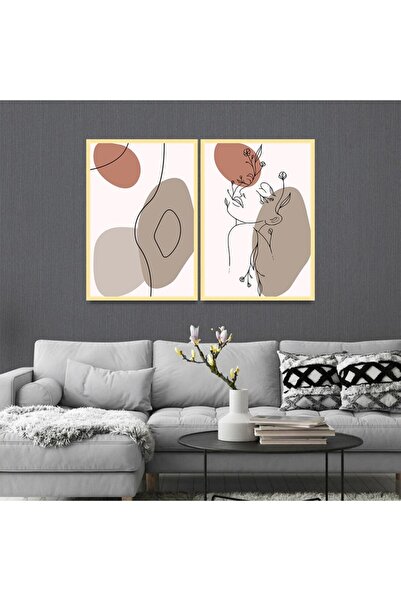 4gdran لوحة قماشية ثنائية بتصميم الفن البوهيمي مع برواز ذهبي مجوف