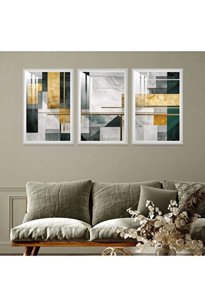 Marktna ثلاث لوحات جدارية خشبية مع برواز خشبي فضي و طبقة من الاكريلك الشفاف