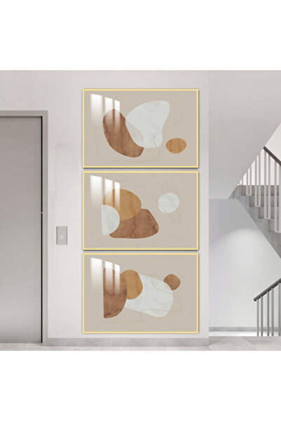 Marktna ثلاث لوحات جدارية خشبية مع برواز خشبي ذهبي و طبقة من الاكريلك الشفاف