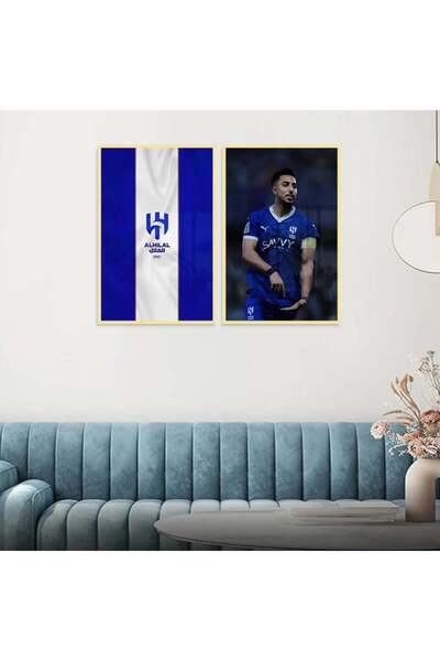 4gdran لوحة قماشية ثنائية بتصميم نادي الهلال مع برواز ذهبي مجوف