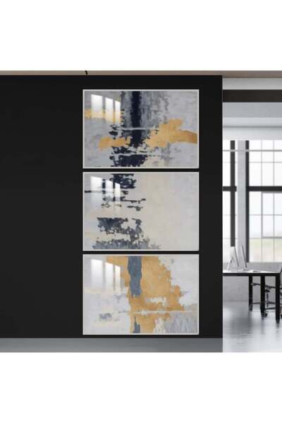 Marktna ثلاث لوحات جدارية خشبية مع برواز خشبي فضي و طبقة من الاكريلك الشفاف