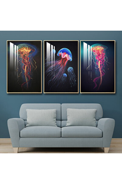 SND ثلاث لوحات جدارية خشبية مع برواز خشبي ذهبي و طبقة من الاكريلك الشفاف