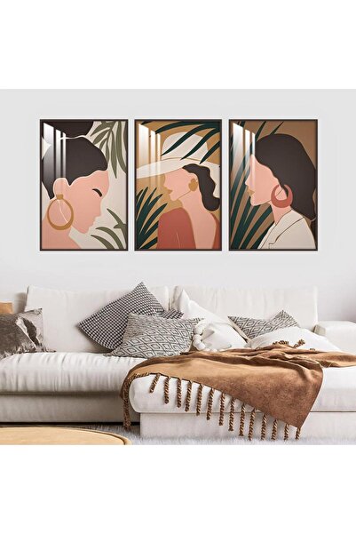 SND ثلاث لوحات جدارية خشبية بتصميم فتاة مع برواز خشبي ذهبي و طبقة من الاكريلك...