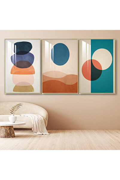 Marktna ثلاث لوحات جدارية خشبية مع برواز خشبي فضي و طبقة من الاكريلك الشفاف