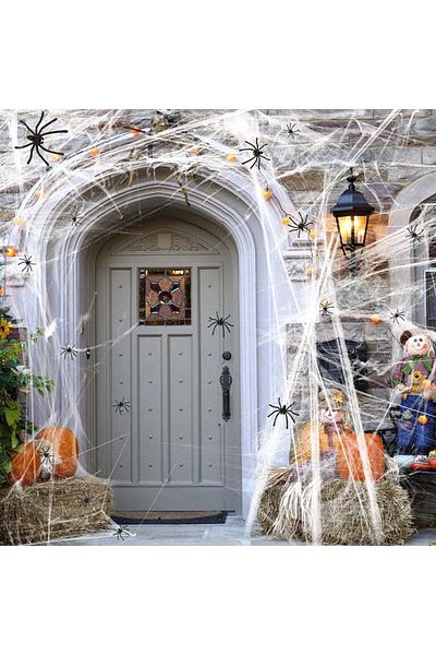 Aiweomi Halloween web and 30 spiders set, plastic, black/white