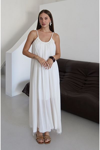 Laluvia Rochie cu croiala confortabila cu bretele albe - 3173