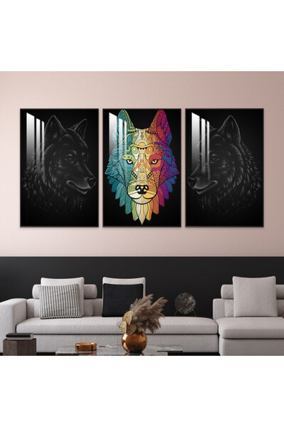 SND ثلاث لوحات جدارية خشبية مع برواز خشبي فضي و طبقة من الاكريلك الشفاف