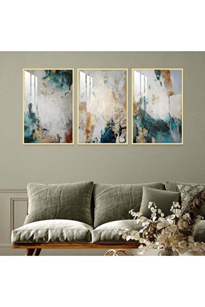 4gdran ثلاث لوحات جدارية خشبية مع برواز خشبي ذهبي و طبقة من الاكريلك الشفاف