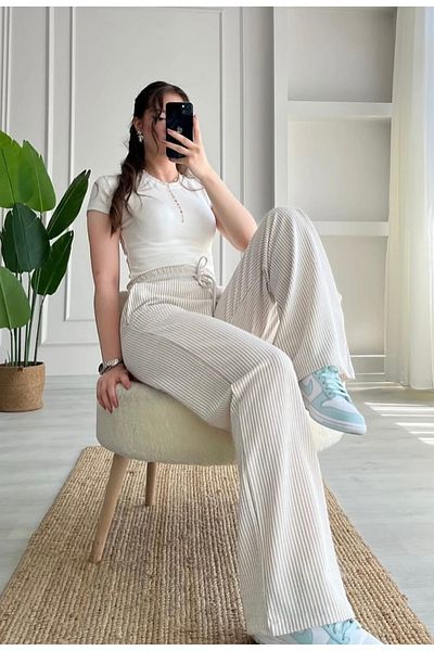 Elysira Women's Tie-Up High Waist Striped Palazzo Pants