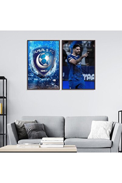 4gdran لوحة قماشية ثنائية بتصميم نادي الهلال مع برواز شامبين مجوف