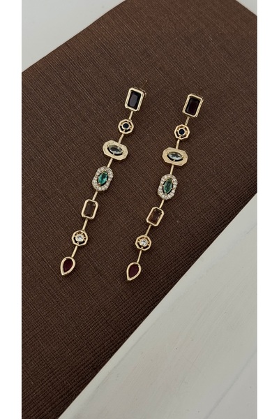 Vi store Marka Model Renkli Taşlı Küpe