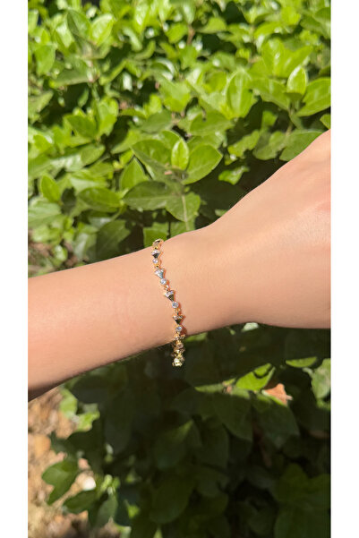 ZEYCE سوار مثلث ذهبي مستدير مزين بالأحجار غير قابل للتلطيخ