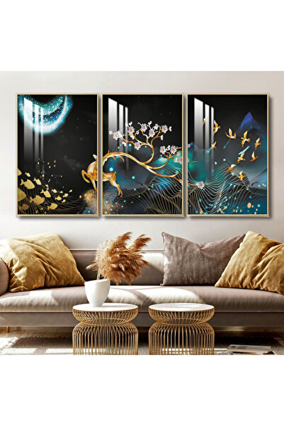 SND ثلاث لوحات جدارية خشبية مع برواز خشبي فضي و طبقة من الاكريلك الشفاف