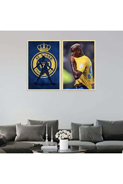 SND لوحة قماشية ثنائية بتصميم نادي النصر مع برواز ذهبي مجوف