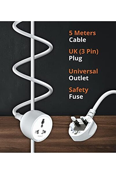 Generic PEGANT 1 Way 5 Meters Universal Outlet Power Extension Cord, 5M Single Socket Cable Extender, 2500W