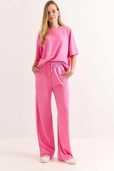 Raneel Kazançlı Alışveriş Comfortable Fit Crystal Knitted Tracksuit Set Pink