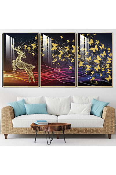 4gdran ثلاث لوحات جدارية خشبية مع برواز خشبي شامبين و طبقة من الاكريلك الشفاف