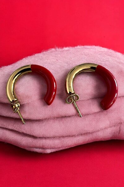 Raneel Kazançlı Alışveriş Two Color Red Gold Steel Hoop Earrings