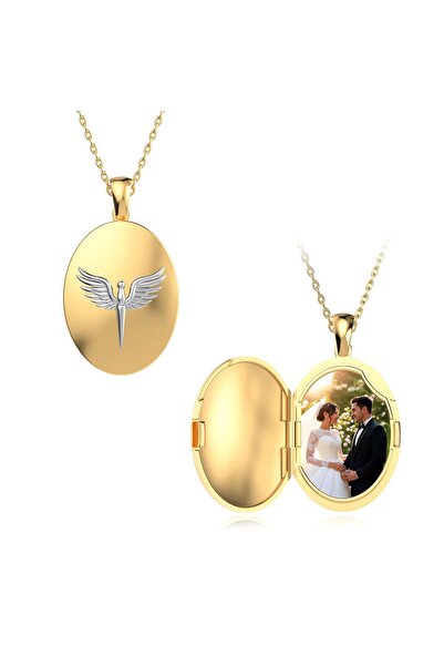 İNDİGO TAKI Fotoğraflı Açılabilir Mikail Meleği Altın Kaplama Gümüş Kolye