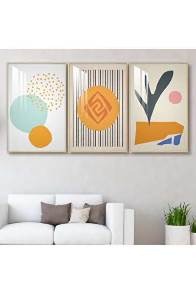 Marktna ثلاث لوحات جدارية خشبية مع برواز خشبي فضي و طبقة من الاكريلك الشفاف