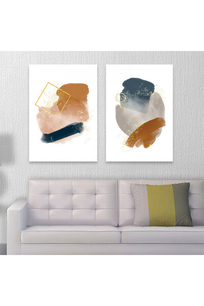 4gdran لوحة قماشية ثنائية بتصميم مودرن مع برواز بني مجوف