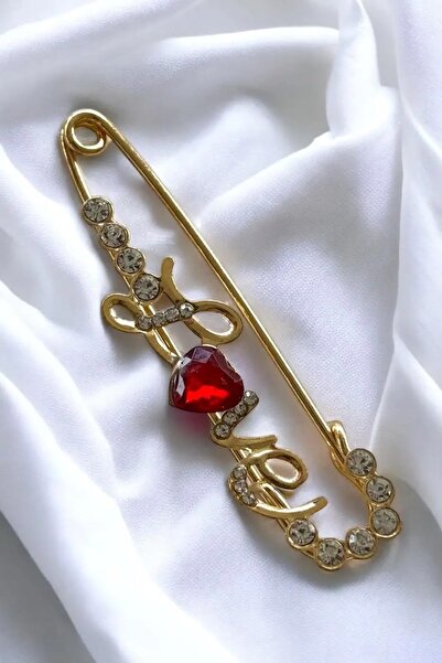 shai Altın Renk Love Yazılı Eşarp İğnesi/Broş