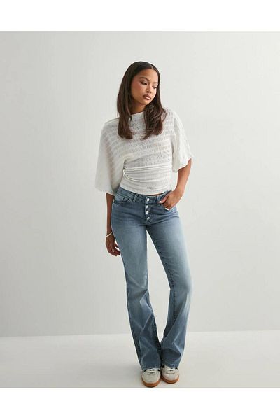 VibeGaia Women's High Waist Button Detailed Bootcut Jeans - Light Blue