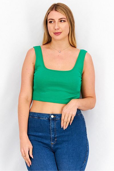 Sinsay Women Scoop Neck Sleeveless Ribbed Top, Green