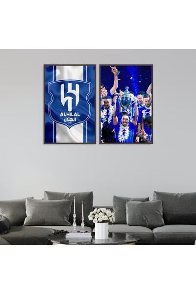 4gdran لوحة قماشية ثنائية بتصميم نادي الهلال مع برواز شامبين مجوف