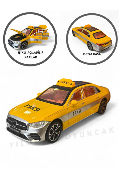 YILDIRIM OYUNCAK Sesli Işıklı Çek Bırak 23 cm Metal Kasa Açılabilir Kapılar Metal Taksi Araba