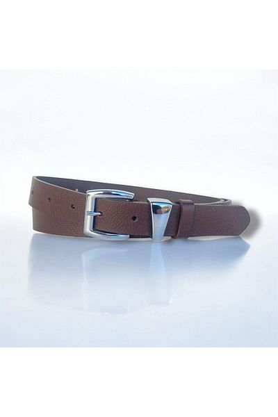Kemerix 100% Genuine Leather Silver Buckle Women's Bitter Coffee Belt