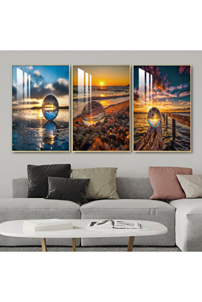 SND ثلاث لوحات جدارية خشبية مع برواز خشبي شامبين و طبقة من الاكريلك الشفاف