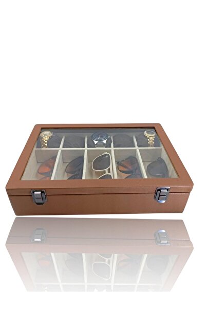 DİJİTAL ÇARŞI MAĞAZACILIK Diji 5 Glasses 5 Watch Box Watch and Glasses Bag Brown Inside Cream Brown Padded