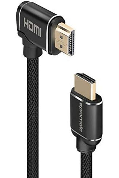 Promate 4K HDMI Cable, 4K Ultra HD 150cm Mesh-Armored HDMI Cable with Right Angled Gold-Plated Conne