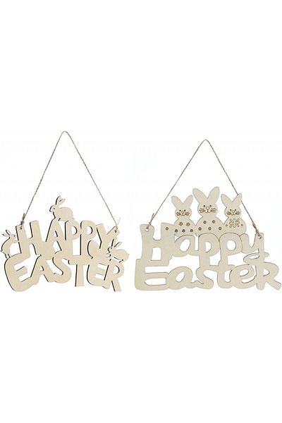 HEIGOO Set of 2 HEIGOO Easter decorations, wood/textile, natural, 22 x 14.5 cm