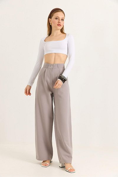 Raneel Kazançlı Alışveriş Flowy Wide Leg Trousers Gray