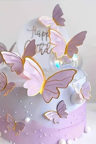 Le Mabelle Lilac Butterfly Stick Cake Decoration