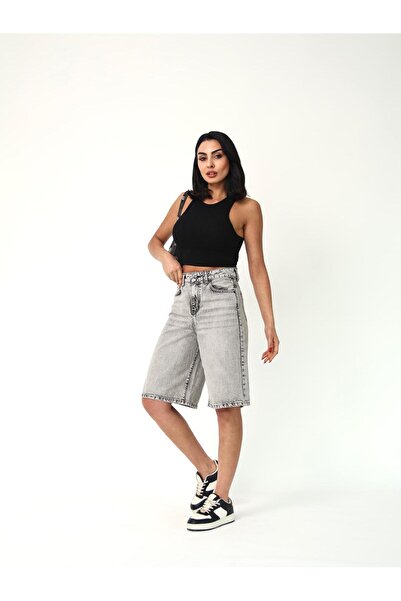 Zeo Basic KADIN MİDİ BOY AÇIK GRİ KOT ŞORT