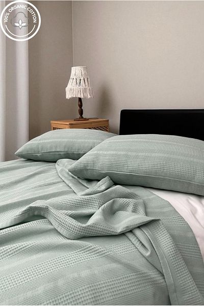 VESSİNOHOME 100% Cotton Pique Set 1 Breathable Pique + 2 Soft Pillowcases, Anti-Sweat, Stylish Design