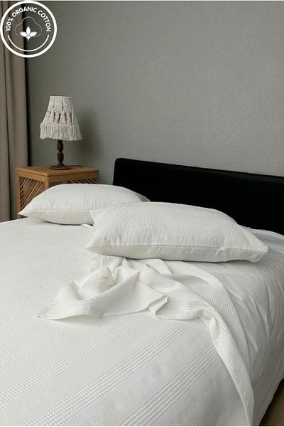 VESSİNOHOME 100% Cotton Pique Set 1 Breathable Pique + 2 Soft Pillowcases, Anti-Sweat, Stylish Design
