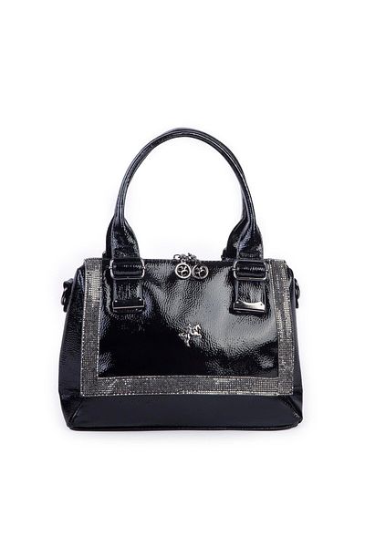 Nas Bag Geantă de umăr și crossbody Stone elegantă pentru femei din piele lacuită neagră