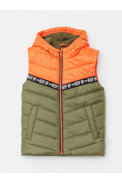 LC Waikiki Lcw Kids Green Hooded Color Block Boys' down Vest