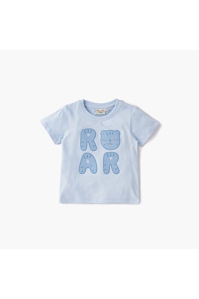 Juniors Animal Print Crew Neck T-shirt with Short Sleeves and Button Closure - Set of 3